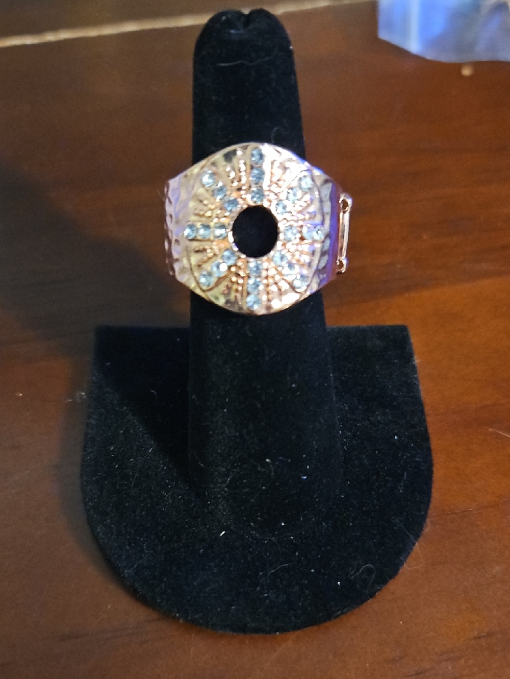 Gold Tone Decorative Ring with Clear Crystals Stretch